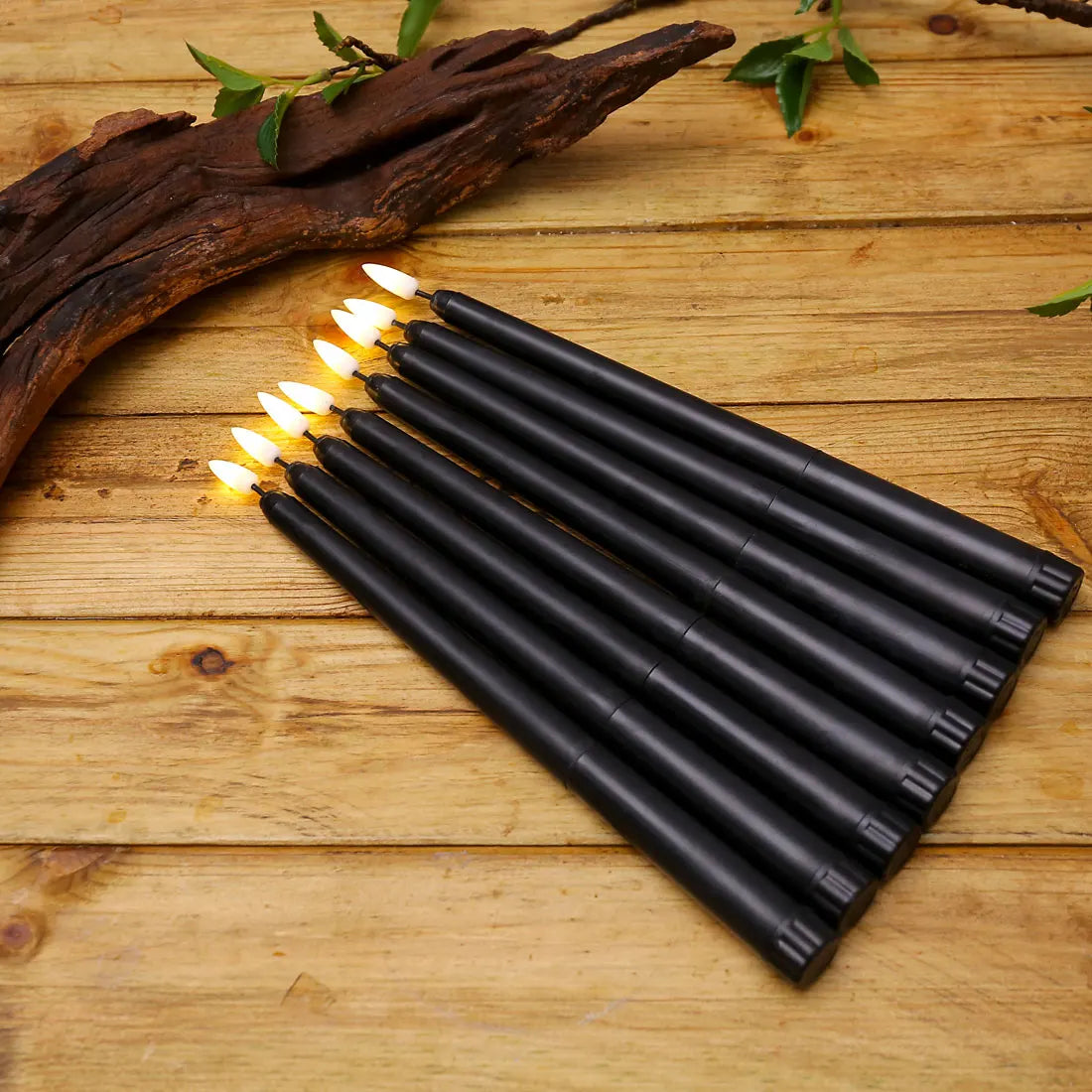 No Flame Black Candle Set