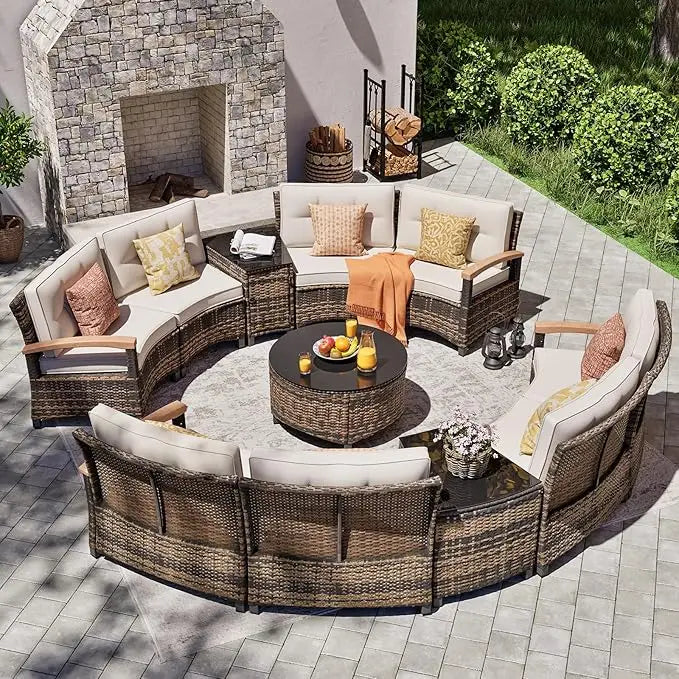 9 PCS Half Moon Rattan Conversation Set