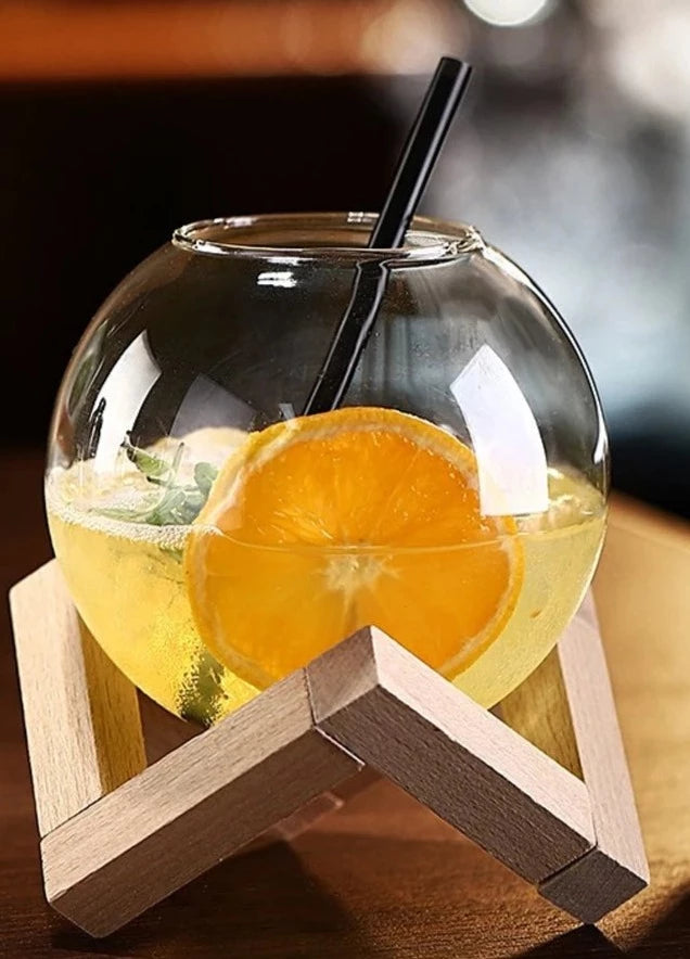 Round Glass With Wooden Stand