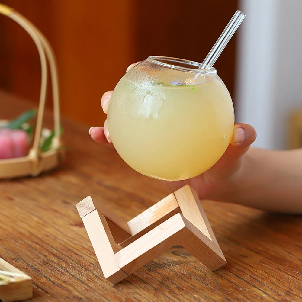 Round Glass With Wooden Stand