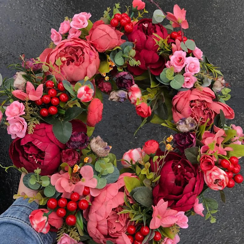Silk Peony Wreath