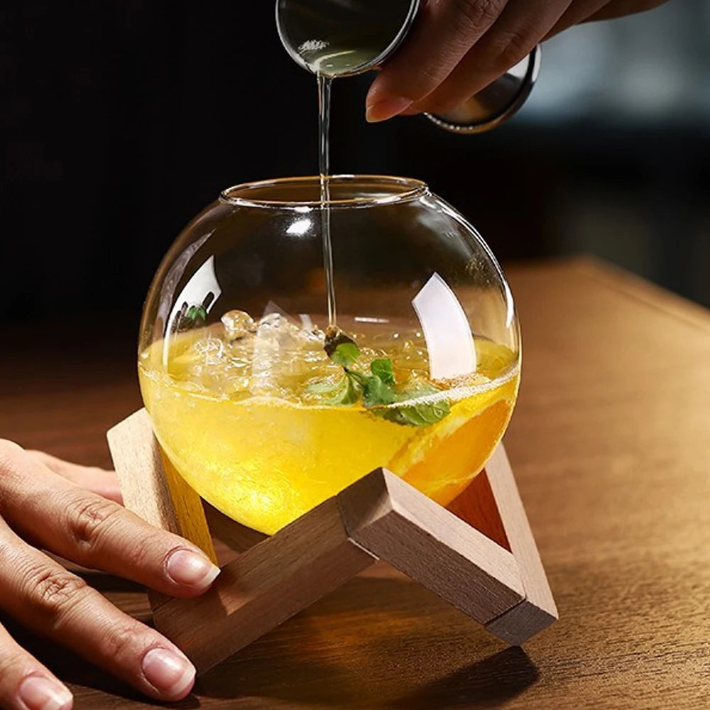 Round Glass With Wooden Stand