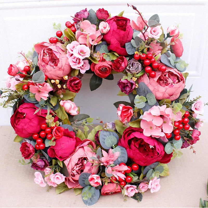 Silk Peony Wreath