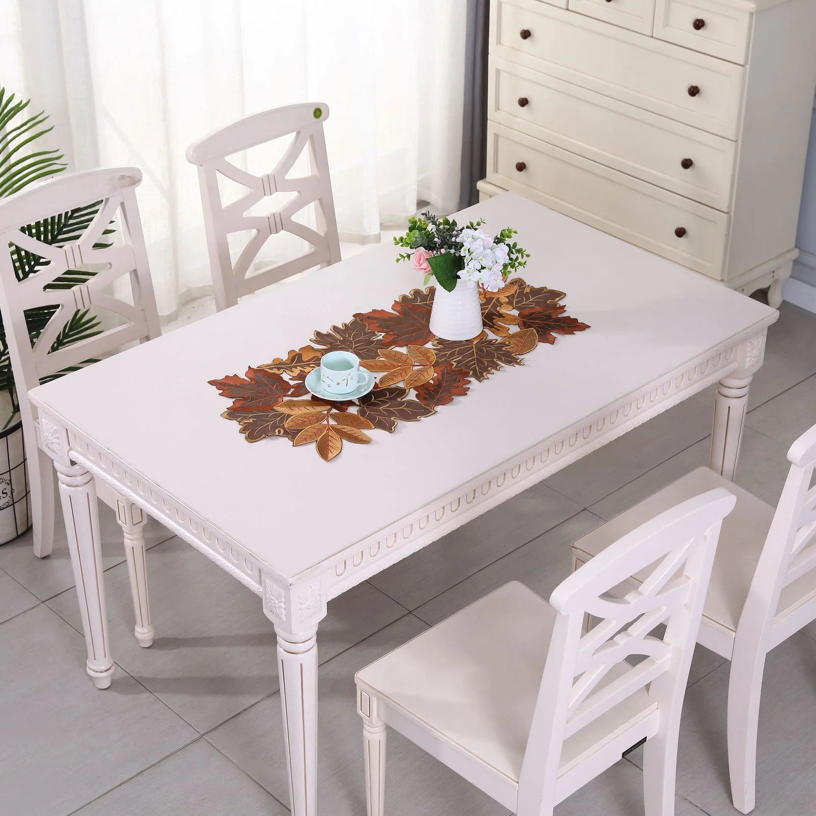  decorative leaf runner in a room.