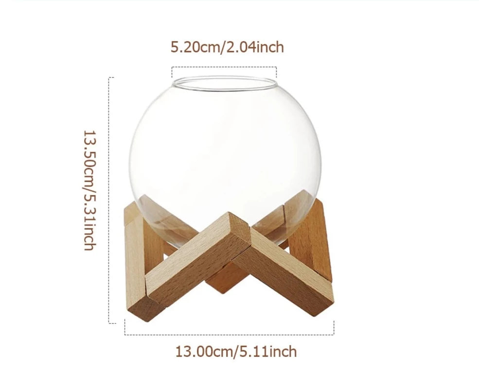 Round Glass With Wooden Stand