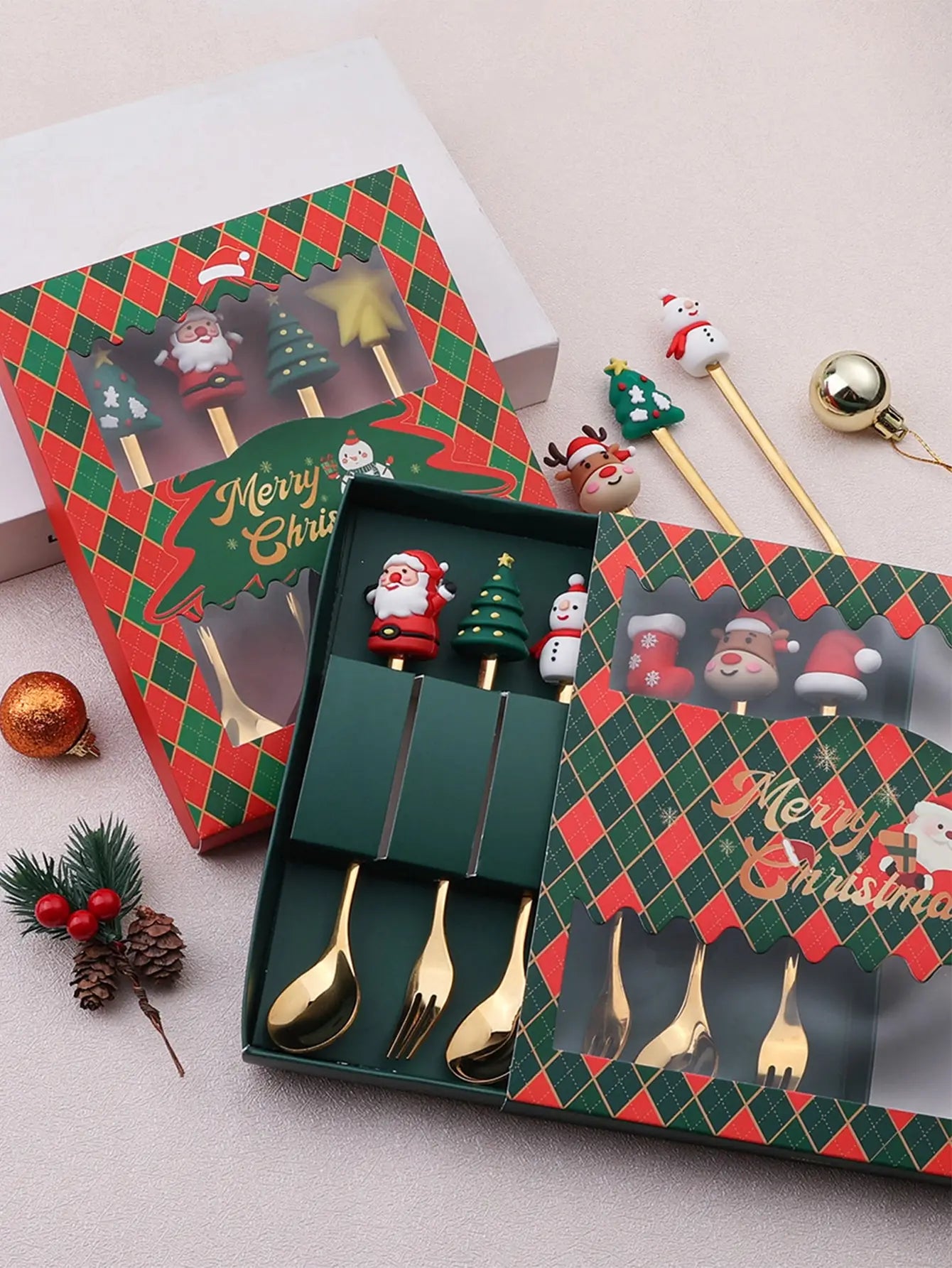 Christmas Stirrers and Forks Set (4 or 6Pcs)