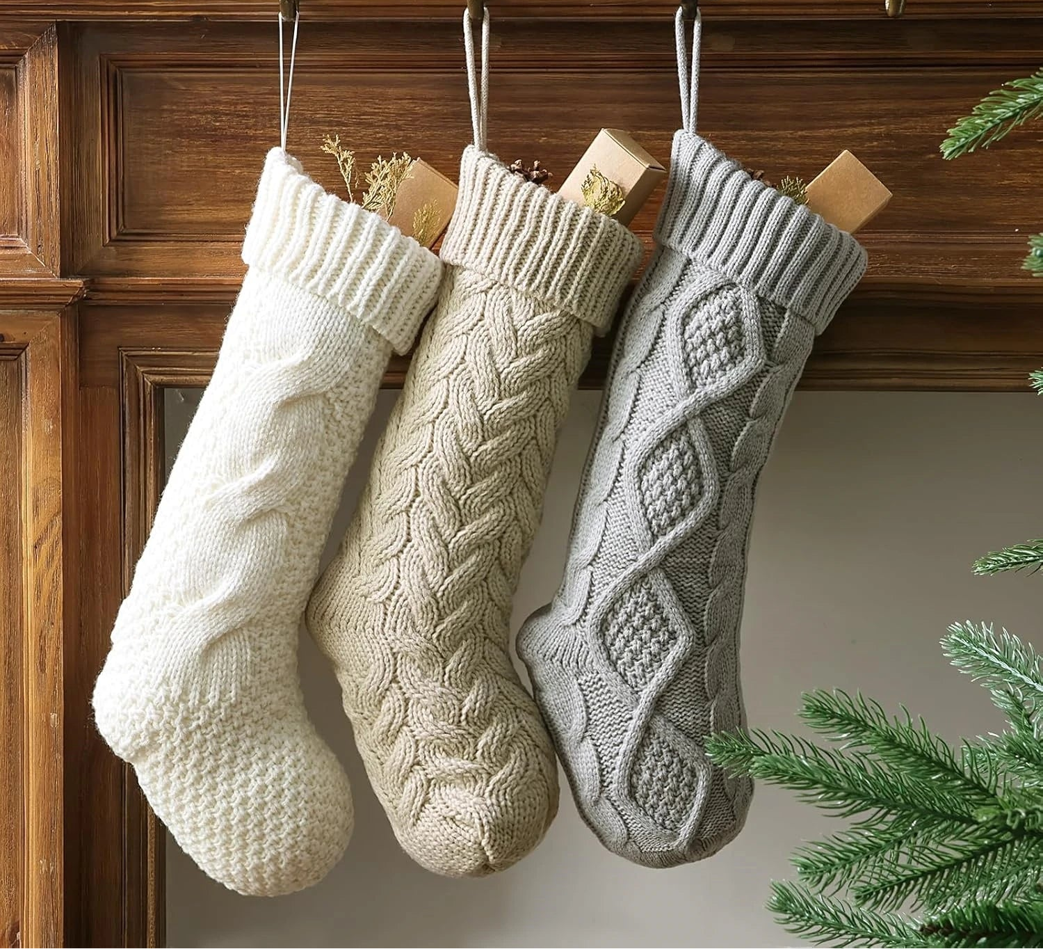 Three knitted Christmas stockings 