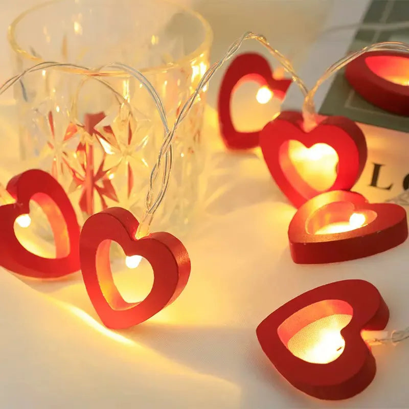 LED Wooden Heart String Lights
