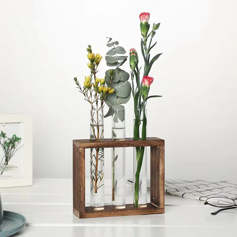 Test Tube Wooden Frame Vase