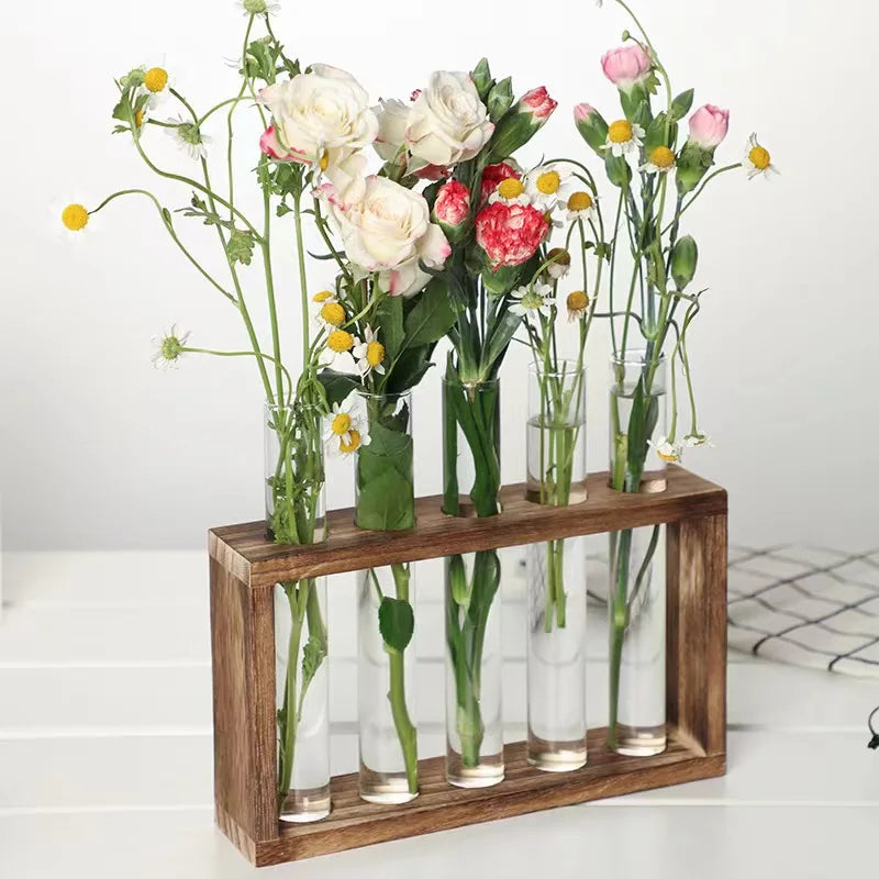 Test Tube Wooden Frame Vase