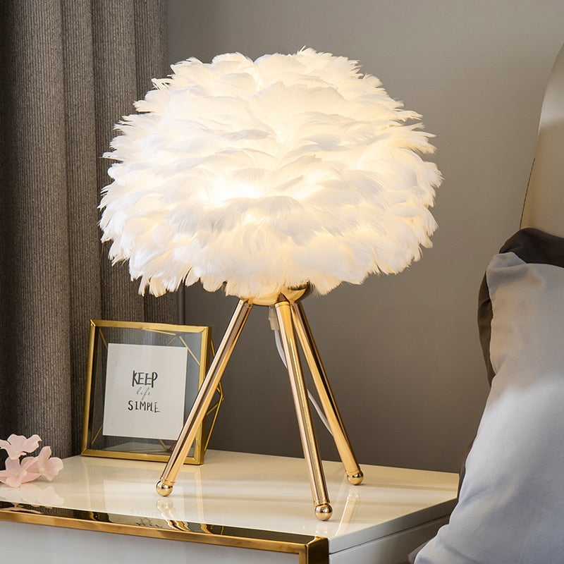 white feather table lamp