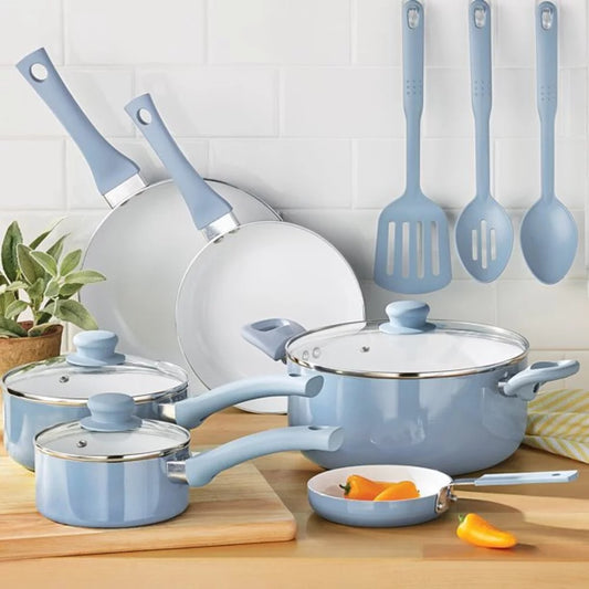 light blue pots and pans