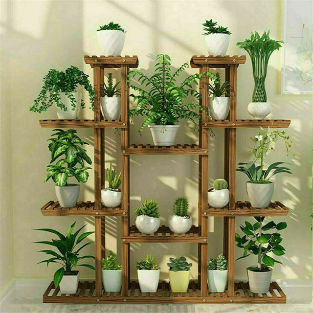 wooden plant stand indoor