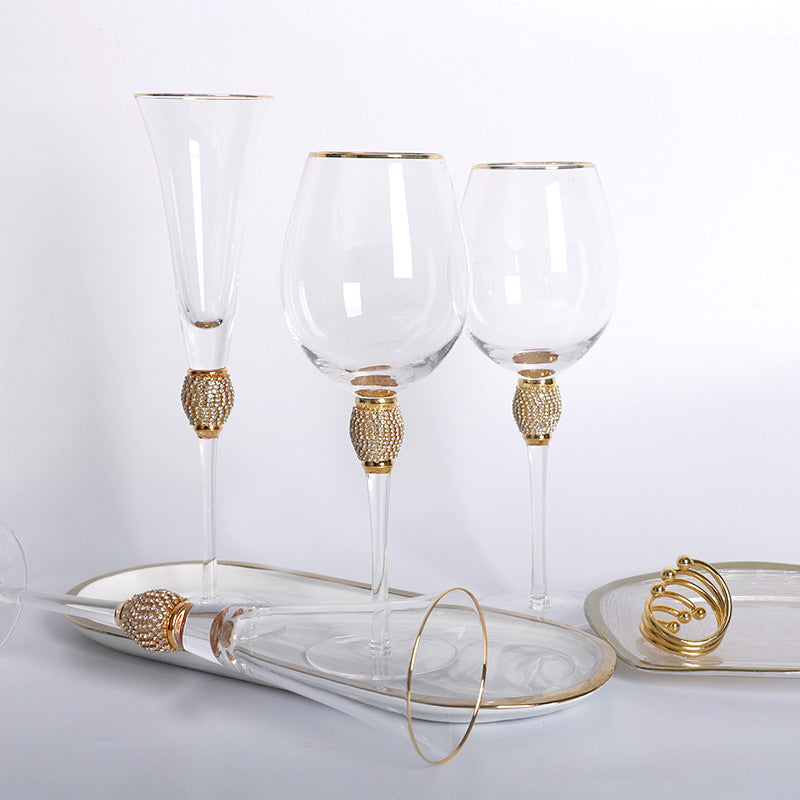 crystal wine glasses with gold rim